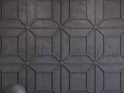 Stylish Decorative Ornament Set With Gray Geometric Patterned Wall And Silver Spherical Decor 3d model