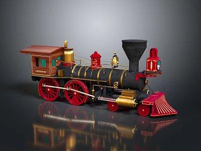 Vintage Steam Train Model With Red Black Gold Details Classic Wheels And Decorative Chimney 3d model