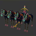 Detailed Ancient Chariot Pulled by Four Black Horses with Standing Charioteer