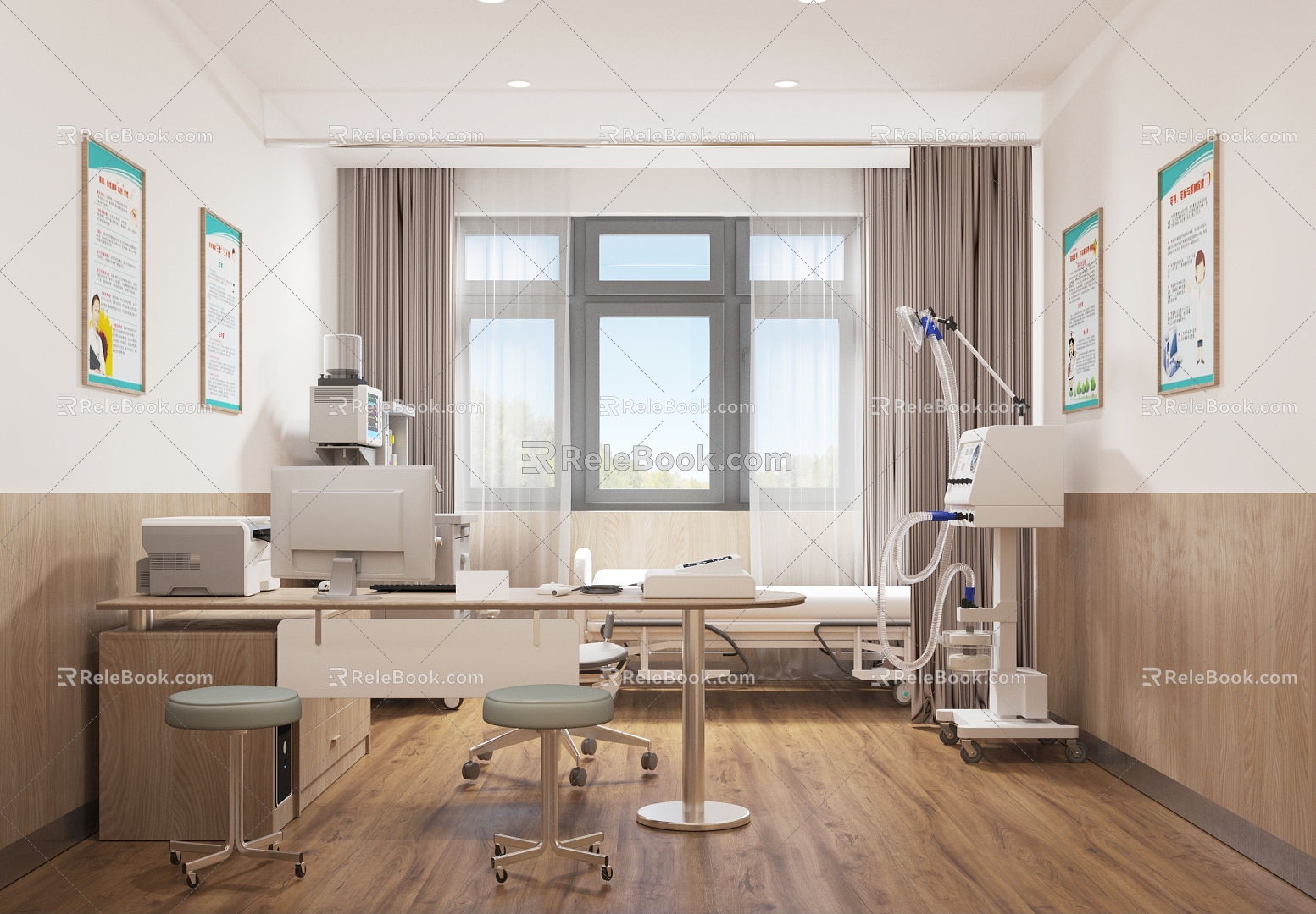 Hospital Clinic Office Examination Room Clinic Bed 3d model