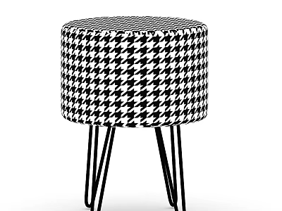 Modern Round Stool With Black And White Houndstooth Pattern And Metal Legs 3d model