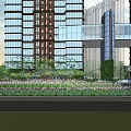 Modern Urban Commercial Complex With Tall Buildings Green Spaces And Waterfront View