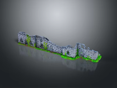 Gray Stone Wall Decorative Ornament With Green Moss And Broken Gaps For Home Decor 3d model