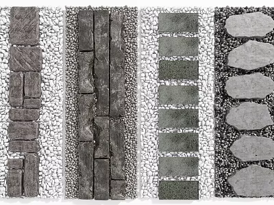 Various Stepping Stones Designs With Stone Slabs And Pebbles For Garden Landscape 3d model