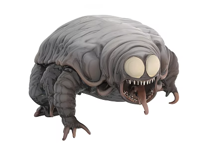 Gray Wrinkled Monster With Big Eyes Sharp Teeth Open Mouth Tongue And Claws 3d model