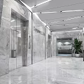 Spacious Elevator Lobby With Marble Walls Floors Modern Lighting And Elevator Doors 3d model