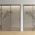 Modern Glass Sliding Doors Interior Design With Potted Plant And Wooden Floor