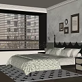 Stylish Bedroom Interior With Wooden Bed Framed Wall Art And Star Pattern Rug