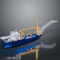 Blue Crane Ship Model With Large Yellow Crane Long Arm And Blue Hull Design
