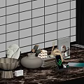 Marble Bathroom Countertop Decorative Ornament Set With Wooden Bowl White Vase And Phone Stand
