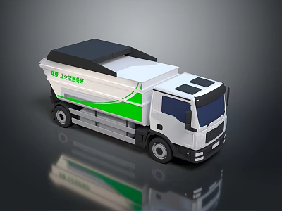 White And Green Sanitation Garbage Truck For Environmental Waste Collection 3d model