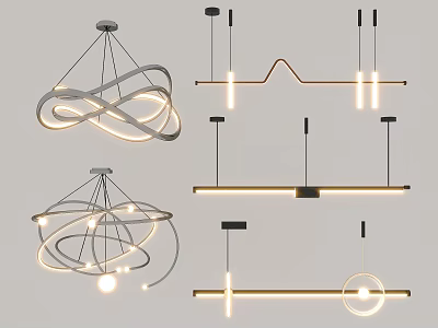 Modern Contemporary Chandeliers With Various Geometric Shapes And Illuminated LED Designs 3d model