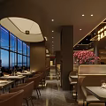 Elegant Chinese Restaurant Interior Featuring Dining Tables Chairs Decorative Flowers And Warm Lighting