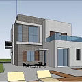 Modern Detached Villa Exterior Featuring Glass Railing Balcony And Lush Greenery Courtyard