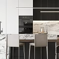 Modern Dining and Living Room Interior With Marble Table Gray Sofa And Hanging Lights