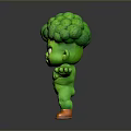 Muscular Green Broccoli Shaped Doll Toy With Orange Shoes And Strong Expression
