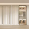 Modern White Wardrobe Interior Design With Glass Doors Hanging Clothes And Storage Shelves