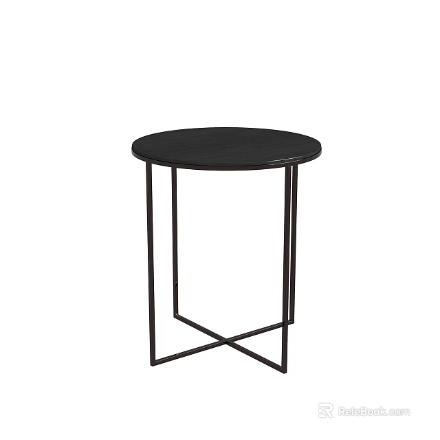 Sleek Black Round Top Side Table With Crossed Metal Legs 3d model