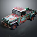 Vintage Rusted Truck Featuring Weathered Blue Green Red Paint Open Bed Classic Retro Design