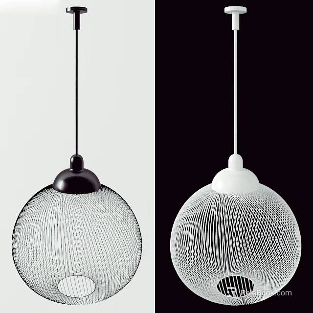 Modern Pendant Light with Black and White Ceiling Base Textured Globe Shade Contemporary Design 3d model 