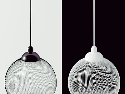 Modern Pendant Light with Black and White Ceiling Base Textured Globe Shade Contemporary Design 3d model