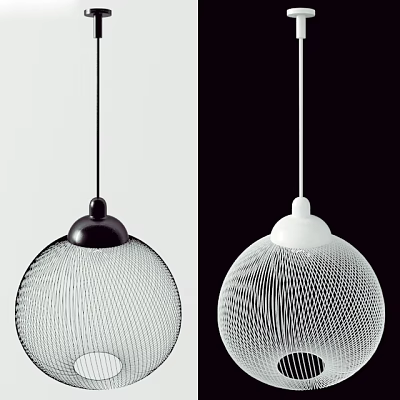 Modern Pendant Light with Black and White Ceiling Base Textured Globe Shade Contemporary Design 3d model