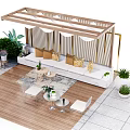 Outdoor Pergola With Comfortable Sofa Coffee Table And Green Plants For Relaxing Outdoor Living Space