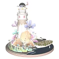 Tower Sea Themed Decorative Piece With Colorful Butterflies Seashells And Crane 3d model