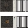 Garden Landscape Double Door Design With Vertical Slats And Mountain Pattern 3d model