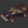 Rusty Old SUV With Roof Rack Open Door And Worn Tires