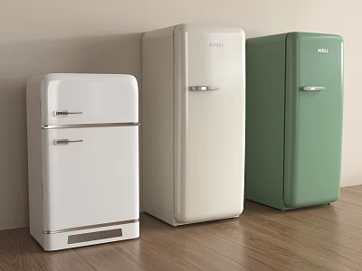Vintage Style Retro Refrigerators In White Beige Green For Modern Kitchen Home 3d model