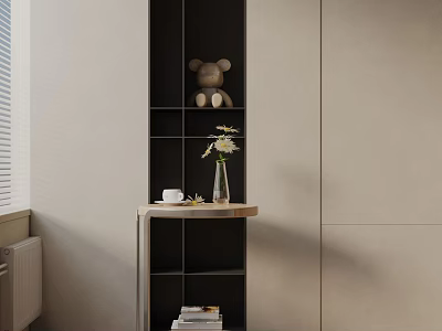 Modern Side Table with Wooden Shelf Teddy Bear Vase Cup and Books 3d model