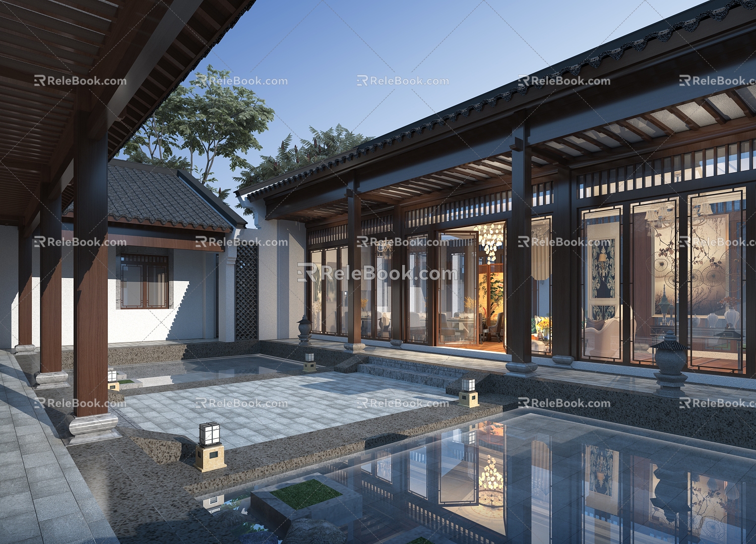 Chinese Ancient Teahouse Interior Perspective 3d model