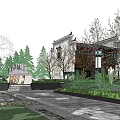 Traditional Ancient Architecture Courtyard With Central Pond And Green Trees