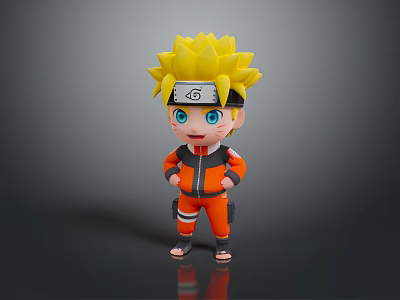 Cartoon Man With Yellow Spiky Hair And Headband In Orange Outfit Standing Pose 3d model