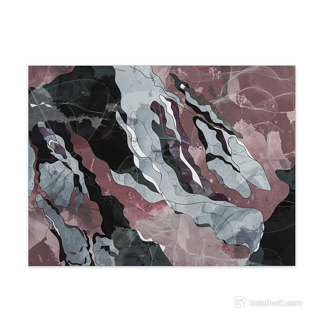 Modern Abstract Square Rug With Artistic Patterns And Pink Black Gray Tones 3d model 