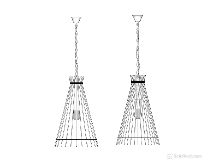 Modern Conical Pendant Lights With Wire Frame And Chain Suspension Design 3d model 