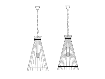 Modern Conical Pendant Lights With Wire Frame And Chain Suspension Design 3d model