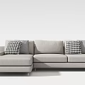 Modern Light Gray Sectional Sofa With Checkered Pillows And Comfortable Seats 3d model