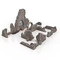 Ancient Ruins Stone Architectural Components With Ruined Walls Arched Structures And Stone Windows 3d model