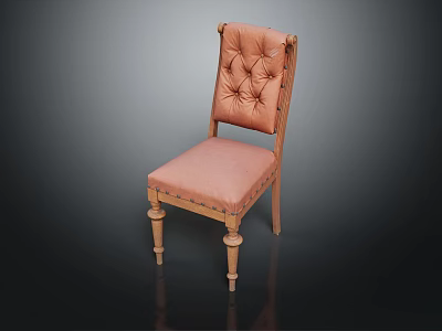 Wooden Chair With Pink Tufted Fabric Backrest And Slender Legs 3d model