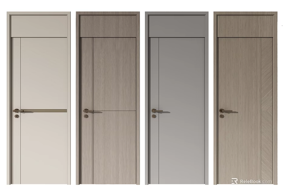 Modern Swing Door Designs With Wooden Light Gray And Beige Finishes For Contemporary Interior Spaces 3d model 