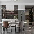 Modern Restaurant Interior Design With Open Layout Marble Dining Table And Comfortable Chairs 3d model