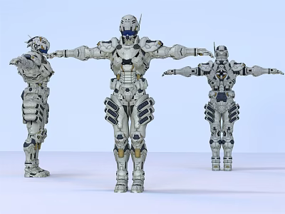Smart Machines In Mecha Style Silver Mechanical Structure Standing With Extended Arms 3d model
