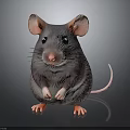 Gray Mouse Standing Upright with Large Pink Ears and Pink Paws on Black Background