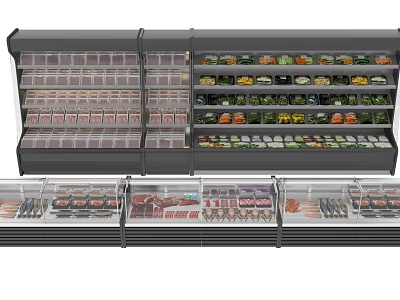 Commercial Display Refrigerators And Freezers With Multiple Shelves For Fresh Produce And Meat 3d model