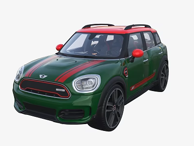 Sporty Green SUV Car with Red Roof Side Stripes Round Headlights and Black Wheels 3d model