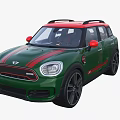 Sporty Green SUV Car with Red Roof Side Stripes Round Headlights and Black Wheels