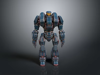 Detailed Futuristic Mech Robot With Metallic Blue Armor And Red Accents In Standing Pose 3d model