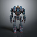 Detailed Futuristic Mech Robot With Metallic Blue Armor And Red Accents In Standing Pose
